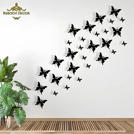 eboch Mall Pack of 30 Wooden Butterflies | 3D Butterfly Wooden Wall Decoration Items for Home